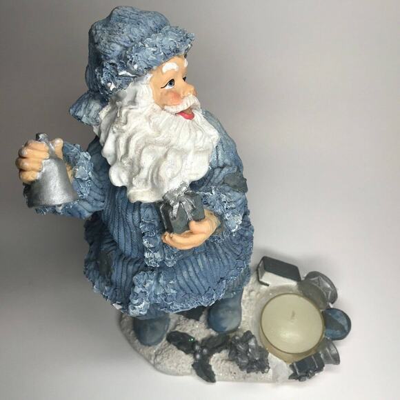 Vintage Santa Claus Blue Suit Candle Holder Figurine Ceramic Tealight Christmas - Picture 5 of 5